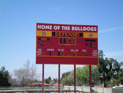Football Scoreboard with Message Display. Hemet H.S. Hemet, Ca