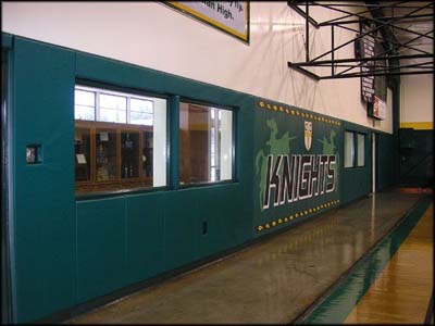 custom sewn cutouts and finished corners will add a professional look to your school facility/gymnasium