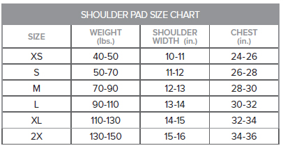 Youth Shoulder Pad Size Chart