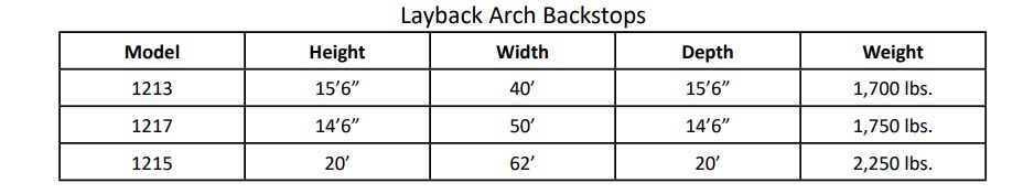 PW Athletic Layback Arch Backstop. Sports Facilities Group Inc.