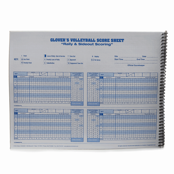 Glovers Volleyball Scorebook Sports Facilities Group Inc 